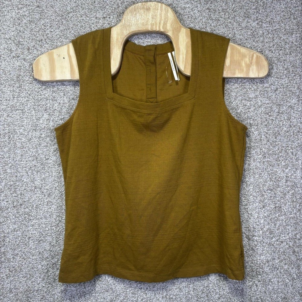 Anthropologie Tank Top Womens XL Yellow Mustard Square Neck Button Back Knit